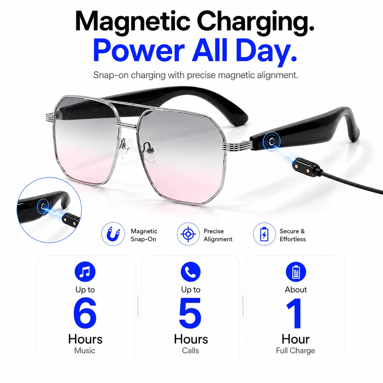 AI Translation Smart Glasses with Bluetooth 5.4, Real-Time Voice Translation, Magnetic Charging & Touch Control