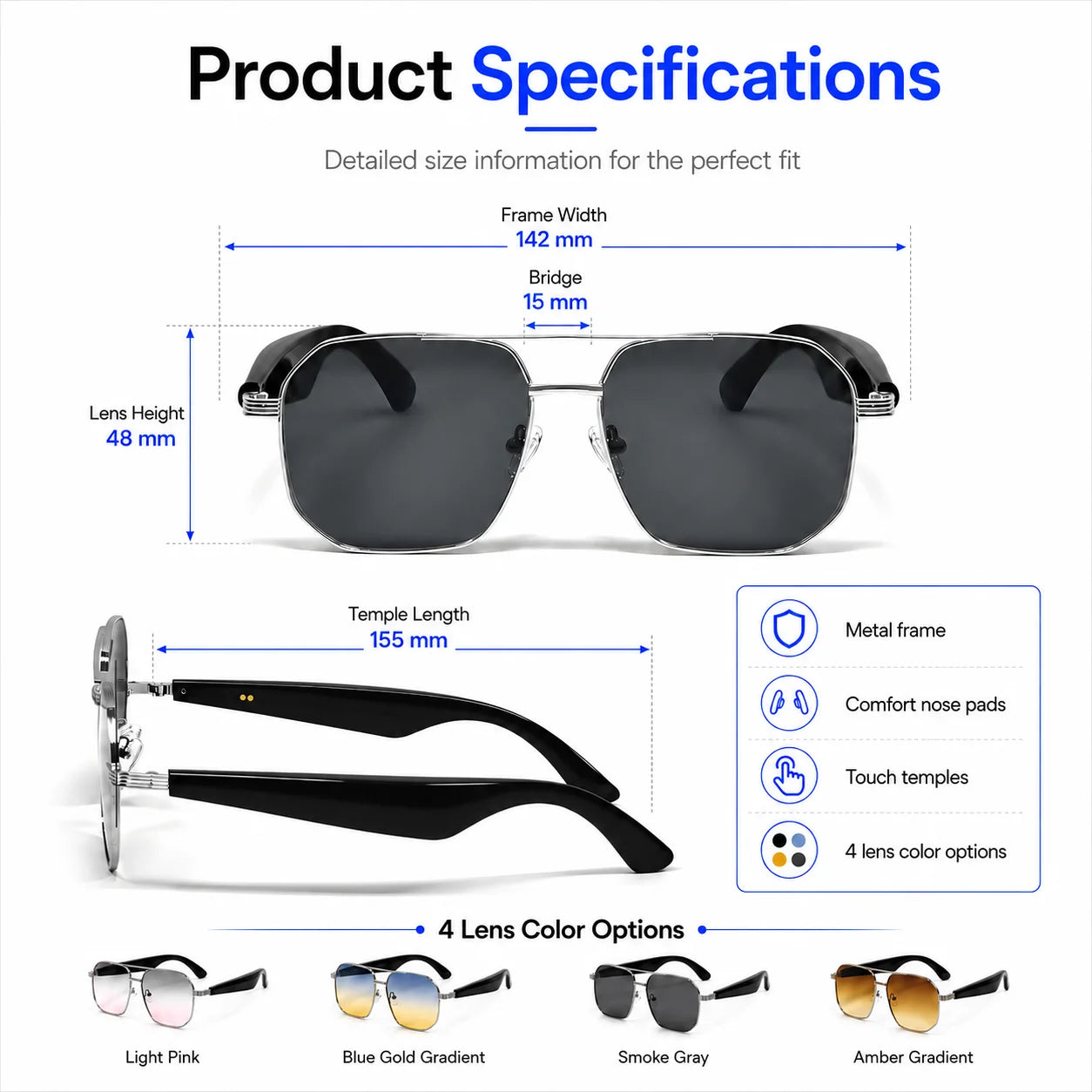 AI Translation Smart Glasses with Bluetooth 5.4, Real-Time Voice Translation, Magnetic Charging & Touch Control